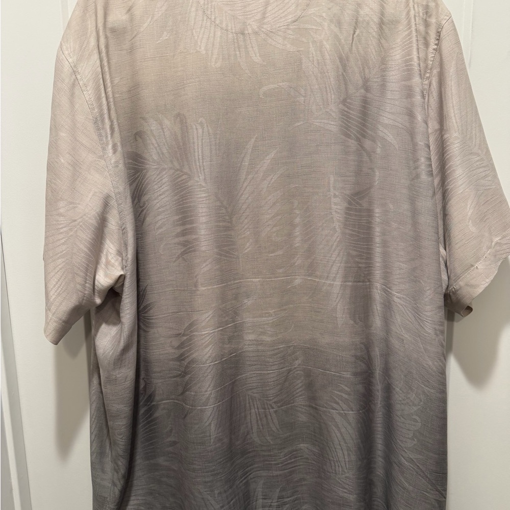 Tommy Bahama Beige and Gray Tropical Print Camp Shirt - Picture 2 of 4